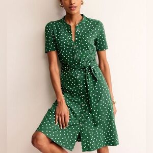 NWOT Boden Julia Short Sleeve Shirt Dress Green, Scattered Brand Spot Size 8P